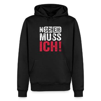 Lustiger Spruch: N Scheiß muss ich - Männer Premium Bio Hoodie - Schwarz - Vorne - Nico (187cm)