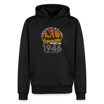 Vintage Anniversaire 78 - Légendaire Millésime 1946 - Sweat à capuche Premium bio Homme - noir - Devant - Nico (187cm)