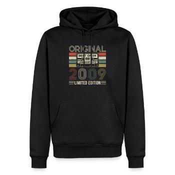 Millésime 2009 Anniversaire - Sweat à capuche Premium bio Homme - noir - Devant - Nico (187cm)