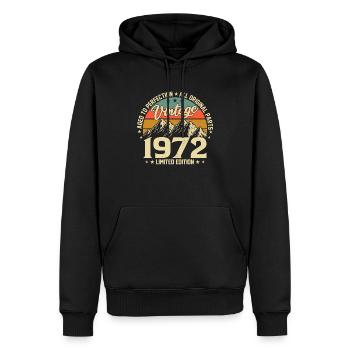Né en 1972 - 52e anniversaire légendaire - Sweat à capuche Premium bio Homme - noir - Devant - Nico (187cm)