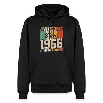 Légendes nées 1966 - Sweat à capuche Premium bio Homme - noir - Devant - Nico (187cm)