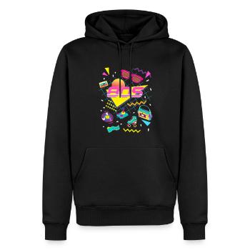 80s Themed Party Costume Outfit - Men’s Premium Organic Hoodie - black - Front - Nico (187cm)