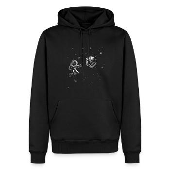 Astronaut schwebt Muffin im Weltall hinterher - Männer Premium Bio Hoodie - Schwarz - Vorne - Nico (187cm)