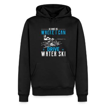 À la maison, je suis là où je peux faire du ski nautique - Sweat à capuche Premium bio Homme - noir - Devant - Nico (187cm)