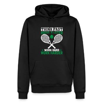 Penser vite, aller plus vite, travailler dur, travailler plus dur - Sweat à capuche Premium bio Homme - noir - Devant - Nico (187cm)