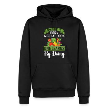 No One Is Born A Great Cook One Learns By Doing - Men’s Premium Organic Hoodie - black - Front - Nico (187cm)