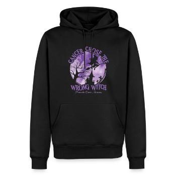 Cancer Sorcière Pancréas Violet - Sweat à capuche Premium bio Homme - noir - Devant - Nico (187cm)