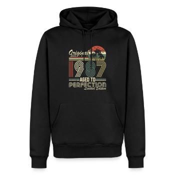 Legendary 1987 Vintage Birthday Tee - Men’s Premium Organic Hoodie - black - Front - Nico (187cm)