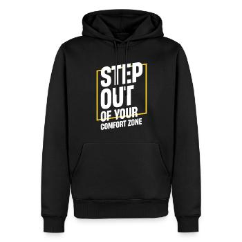 Verlassen Sie Ihre Komfortzone - Männer Premium Bio Hoodie - Schwarz - Vorne - Nico (187cm)