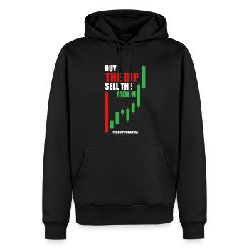 Buy The Dip, Sell The Moon - Das Krypto-Mantra. - Männer Premium Bio Hoodie - Schwarz - Vorne - Nico (187cm)