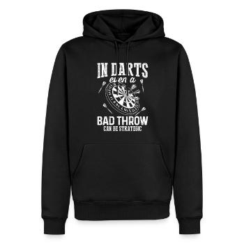 Beim Darts kann selbst ein schlechter Wurf strategisch sein. - Männer Premium Bio Hoodie - Schwarz - Vorne - Nico (187cm)