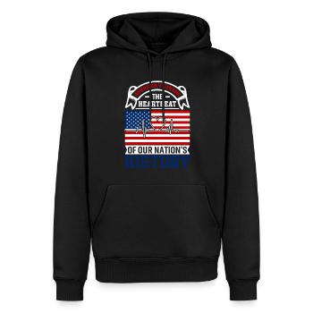 Vétérans américains : le battement de cœur de notre nation - Sweat à capuche Premium bio Homme - noir - Devant - Nico (187cm)