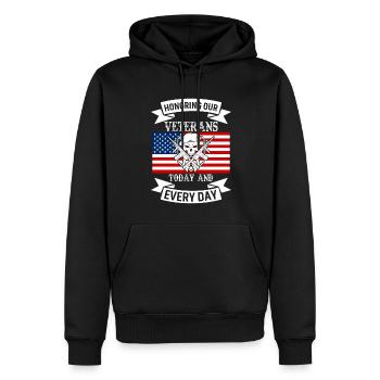 Wir ehren unsere Veteranen, heute und jeden Tag. - Männer Premium Bio Hoodie - Schwarz - Vorne - Nico (187cm)