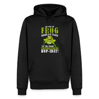Warum hat der Frosch einen Koffer zum Teich gebracht? Er - Männer Premium Bio Hoodie - Schwarz - Vorne - Nico (187cm)