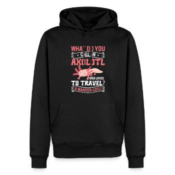 Wie nennt man einen Axolotl, der gerne reist? Ein - Männer Premium Bio Hoodie - Schwarz - Vorne - Nico (187cm)