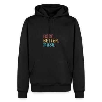 Les mecs cool s’appellent musa - Sweat à capuche Premium bio Homme - noir - Devant - Nico (187cm)