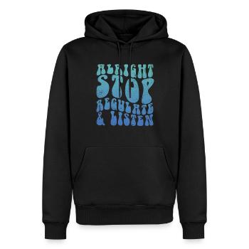 Stop Regulating and Listening Teacher - Men’s Premium Organic Hoodie - black - Front - Nico (187cm)