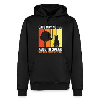 Katzen können vielleicht nicht sprechen, aber ihr Schnurren sagt - Männer Premium Bio Hoodie - Schwarz - Vorne - Nico (187cm)