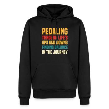 Durch die Höhen und Tiefen des Lebens radeln, Bal finden - Männer Premium Bio Hoodie - Schwarz - Vorne - Nico (187cm)
