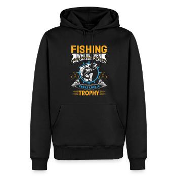 Pêche : là où même la plus petite prise ressemble - Sweat à capuche Premium bio Homme - noir - Devant - Nico (187cm)