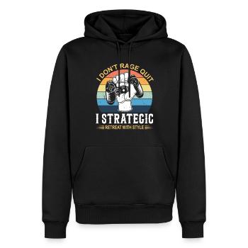 Ich gebe nicht auf, ich ziehe mich mit Stil strategisch zurück. - Männer Premium Bio Hoodie - Schwarz - Vorne - Nico (187cm)