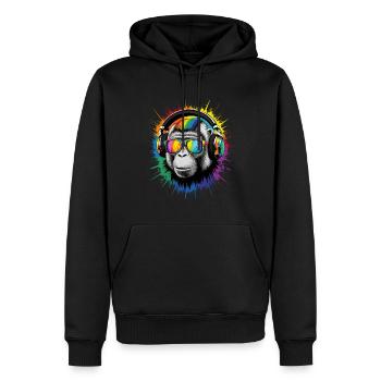 DJ Cool Fun Lustig Bunt Pop Art Techno Festival - Männer Premium Bio Hoodie - Schwarz - Vorne - Nico (187cm)