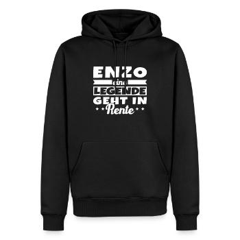 Enzo, eine Legende, geht in den Ruhestand - Männer Premium Bio Hoodie - Schwarz - Vorne - Nico (187cm)
