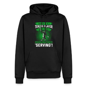 Ich wollte Tennisspielerin werden, aber dann wurde mir klar, - Männer Premium Bio Hoodie - Schwarz - Vorne - Nico (187cm)