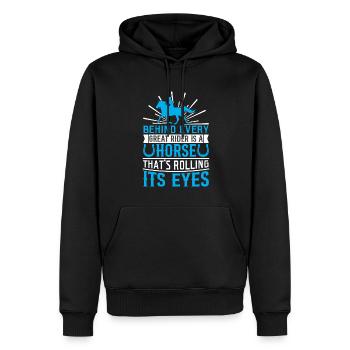 Hinter jedem großen Reiter steht ein Pferd, das rollt - Männer Premium Bio Hoodie - Schwarz - Vorne - Nico (187cm)