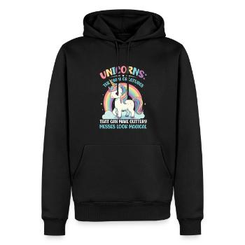 Einhörner: Die einzigen Lebewesen, die Glitzer erzeugen können - Männer Premium Bio Hoodie - Schwarz - Vorne - Nico (187cm)