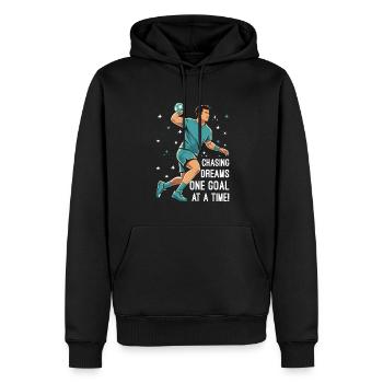 Träume verfolgen, ein Ziel nach dem anderen! - Männer Premium Bio Hoodie - Schwarz - Vorne - Nico (187cm)