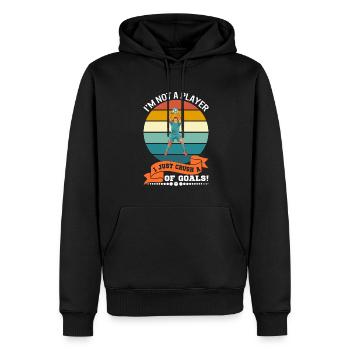 Ich bin kein Spieler. Ich zerquetsche einfach viel... von Zielen! - Männer Premium Bio Hoodie - Schwarz - Vorne - Nico (187cm)