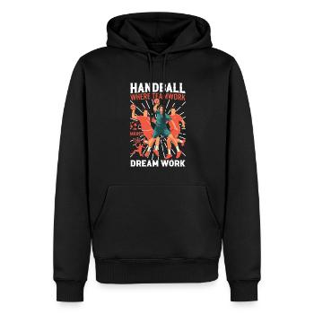 Handball: Where teamwork makes the dream work! - Men’s Premium Organic Hoodie - black - Front - Nico (187cm)