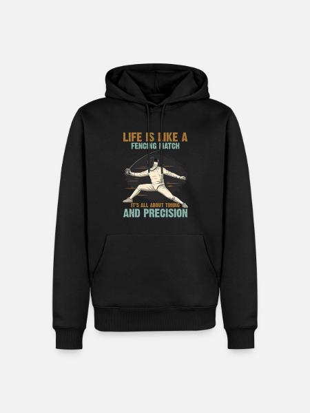 La vie, c’est comme un match d’escrime : tout est une question de temps - Sweat à capuche Premium bio Homme - noir