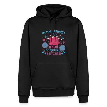 Ma langue d’amour ? Tout est dans les mailles ! - Sweat à capuche Premium bio Homme - noir - Devant - Nico (187cm)