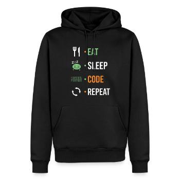 Essen, schlafen, codieren, wiederholen. - Männer Premium Bio Hoodie - Schwarz - Vorne - Nico (187cm)