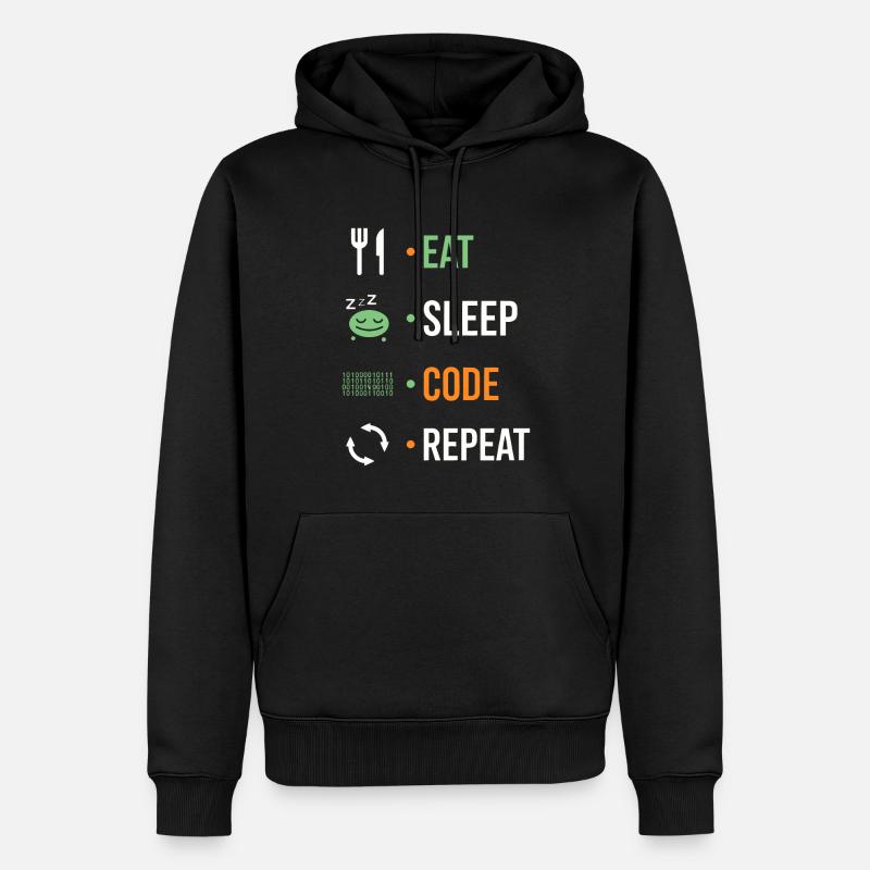 Eat, sleep, code, repeat. - Men’s Premium Organic Hoodie - black