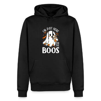 Je suis juste ici pour les huées. - Sweat à capuche Premium bio Homme - noir - Devant - Nico (187cm)