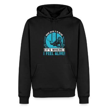 Dive into the blue – it’s where I feel alive! - Men’s Premium Organic Hoodie - black - Front - Nico (187cm)