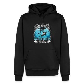 Trouve-moi là où l’eau rencontre le ciel. - Sweat à capuche Premium bio Homme - noir - Devant - Nico (187cm)