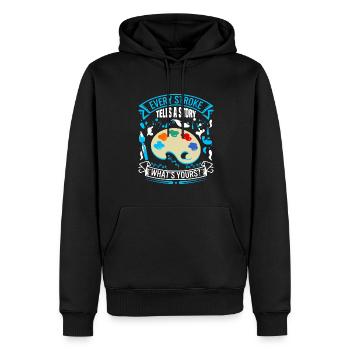 Chaque trait raconte une histoire ; Quel est le vôtre ? - Sweat à capuche Premium bio Homme - noir - Devant - Nico (187cm)