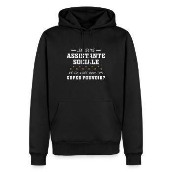 Assistante - Sociale - Super Pouvoir - Cadeau - Sweat à capuche Premium bio Homme - noir - Devant - Nico (187cm)