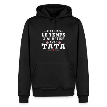 J'ai pas le temps j'ai bêtise avec tata - Sweat à capuche Premium bio Homme - noir - Devant - Nico (187cm)