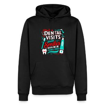 Zahnarztbesuche: Wo das Lächeln beginnt und die Ängste enden! - Männer Premium Bio Hoodie - Schwarz - Vorne - Nico (187cm)