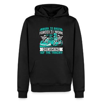 Geboren, um Rennen zu fahren, gezwungen zu arbeiten – aber immer träumend - Männer Premium Bio Hoodie - Schwarz - Vorne - Nico (187cm)