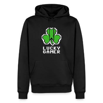 Lucky Gamer, Clover leaf, 8bit pixel art, arcade - Men’s Premium Organic Hoodie - black - Front - Nico (187cm)
