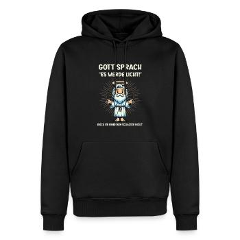 Cartoon-Gott mit witzigem Reim - "Gott sprach es w - Männer Premium Bio Hoodie - Schwarz - Vorne - Nico (187cm)