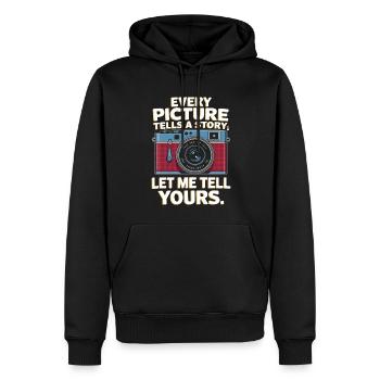 Chaque image raconte une histoire ; Laissez-moi vous raconter la vôtre. - Sweat à capuche Premium bio Homme - noir - Devant - Nico (187cm)