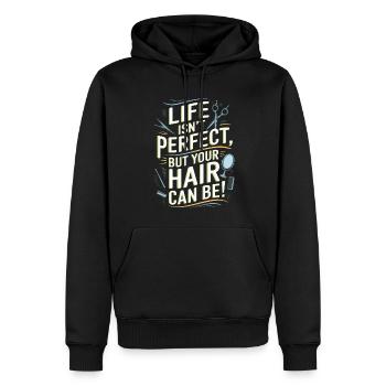 La vie n’est pas parfaite, mais vos cheveux peuvent l’être ! - Sweat à capuche Premium bio Homme - noir - Devant - Nico (187cm)