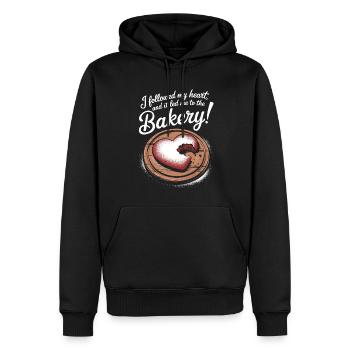 Ich folgte meinem Herzen, und es führte mich zum Bäcker! - Männer Premium Bio Hoodie - Schwarz - Vorne - Nico (187cm)